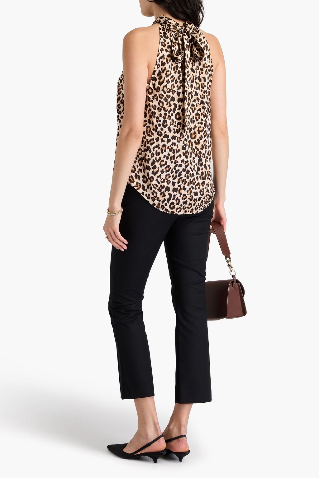 VERONICA BEARD Tanisha leopard-print stretch-silk satin halterneck top