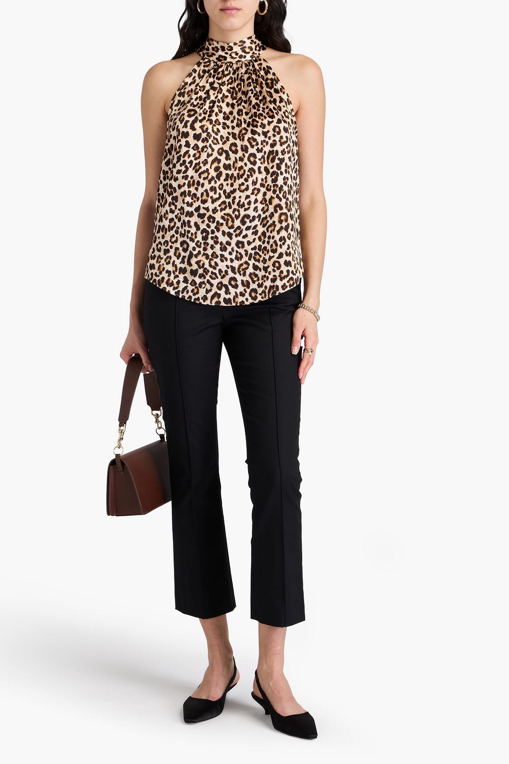 VERONICA BEARD Tanisha leopard-print stretch-silk satin halterneck top