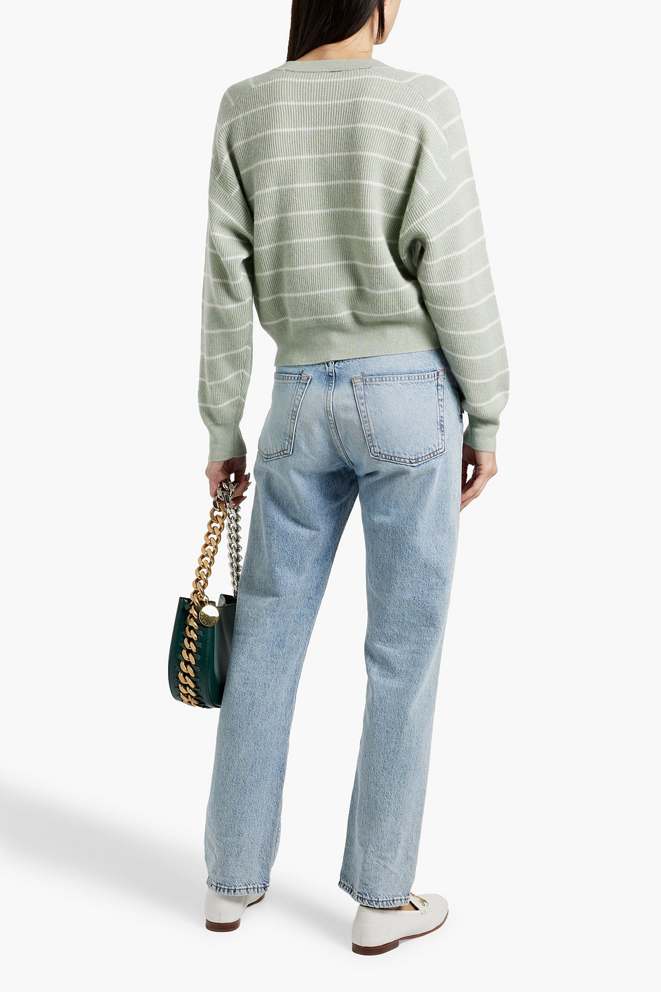 Brunello Cucinelli Striped Ribbed Cotton And Alpaca-blend Sweater In Sage Green