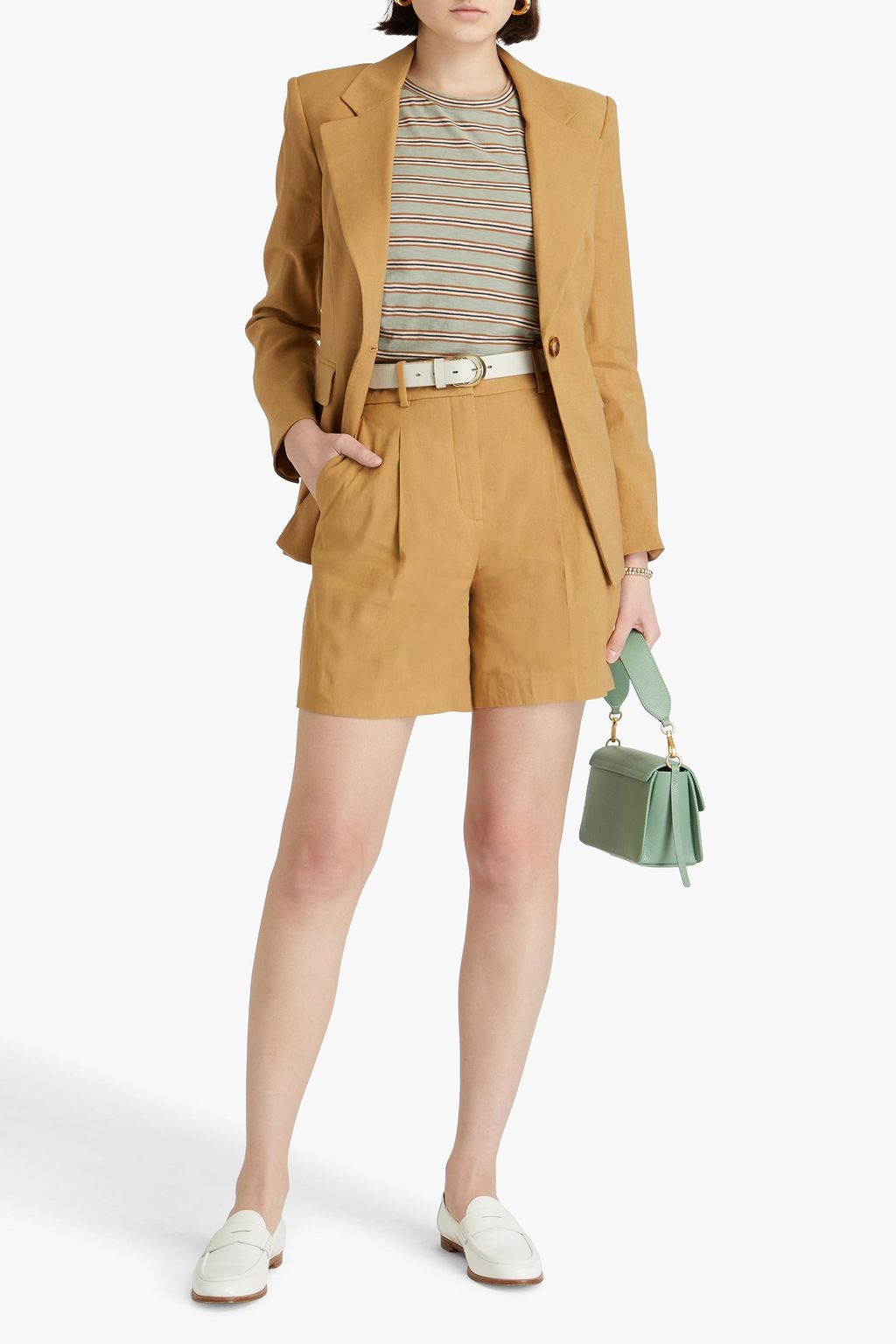 VERONICA BEARD Noemi pleated linen-blend shorts