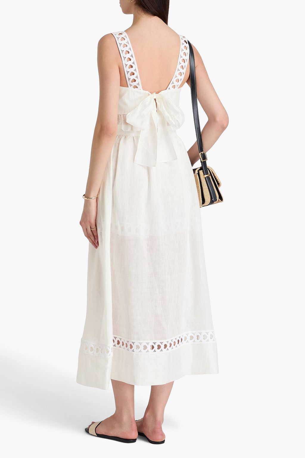SANDRO Cropped crochet-trimmed linen-blend top