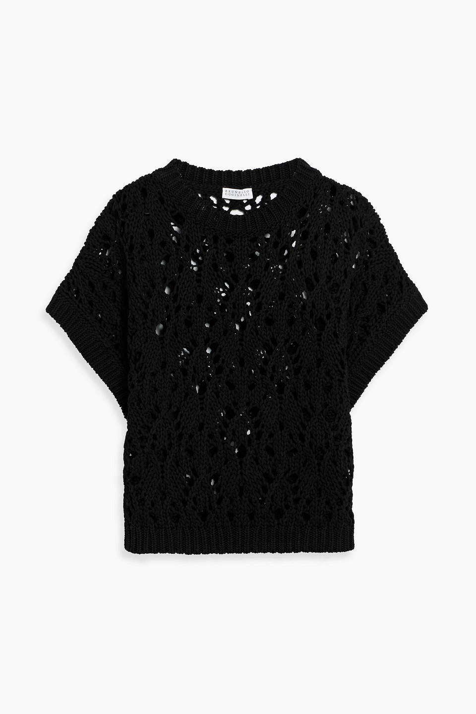 Brunello Cucinelli Open-knit Cotton Sweater In Black