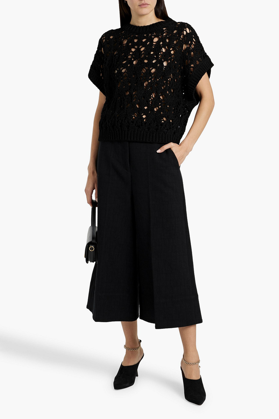 Brunello Cucinelli Open-knit Cotton Sweater In Black