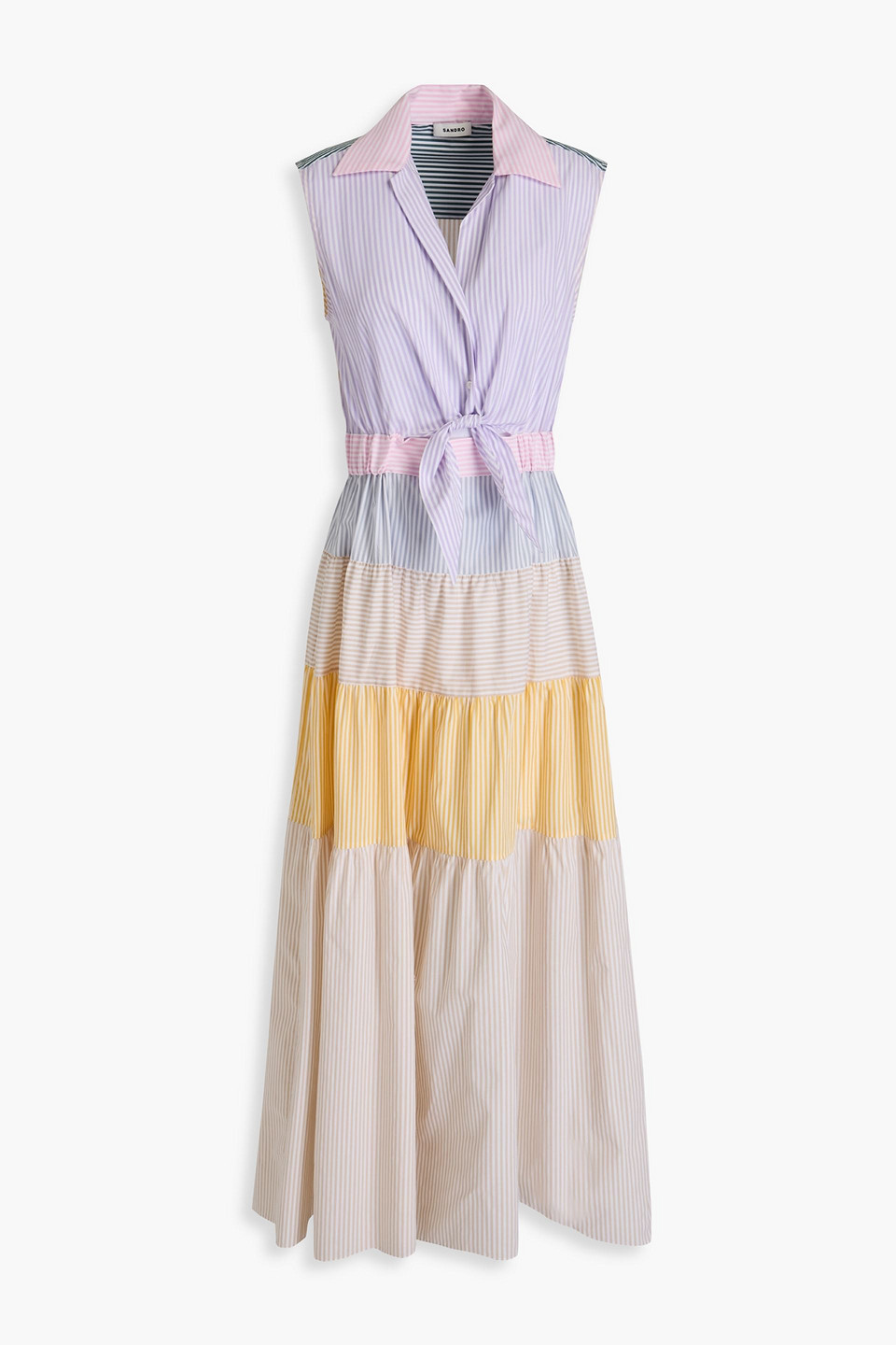Sandro Tiered Striped Cotton-poplin Maxi Shirt Dress