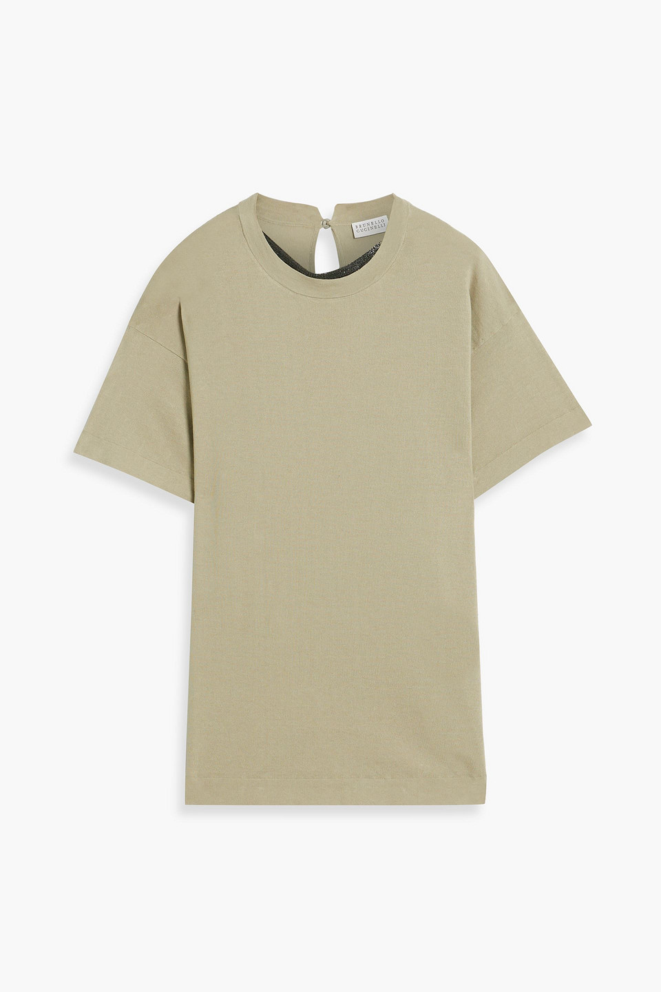 Brunello Cucinelli Bead-embellished Cotton-jersey T-shirt In Sage Green
