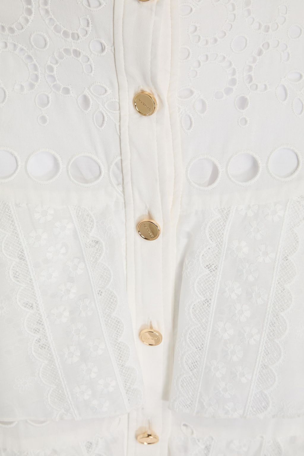 SANDRO Lace-trimmed tiered broderie anglaise cotton-blend midi skirt