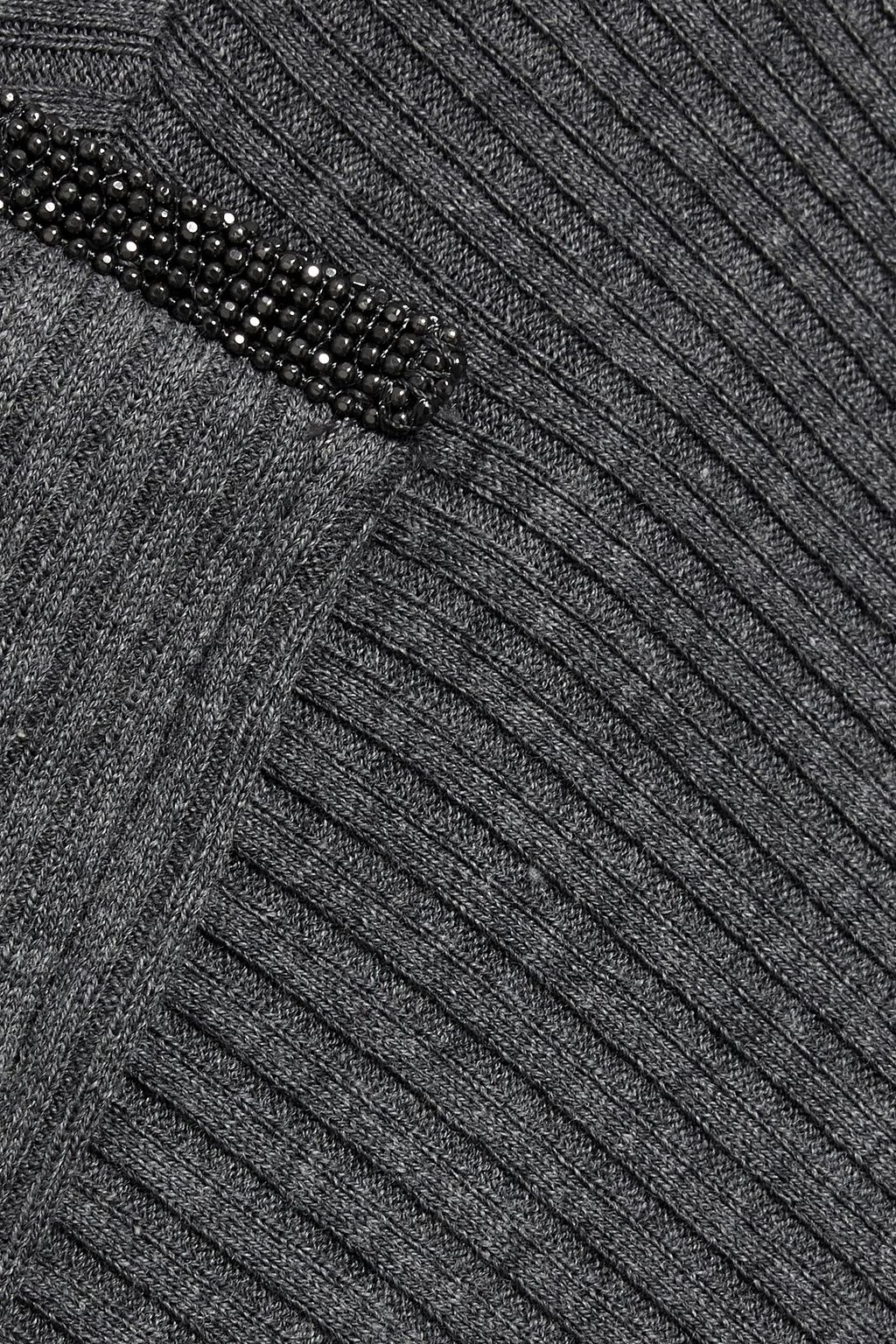 BRUNELLO CUCINELLI Cropped bead-embellished ribbed cotton shirt