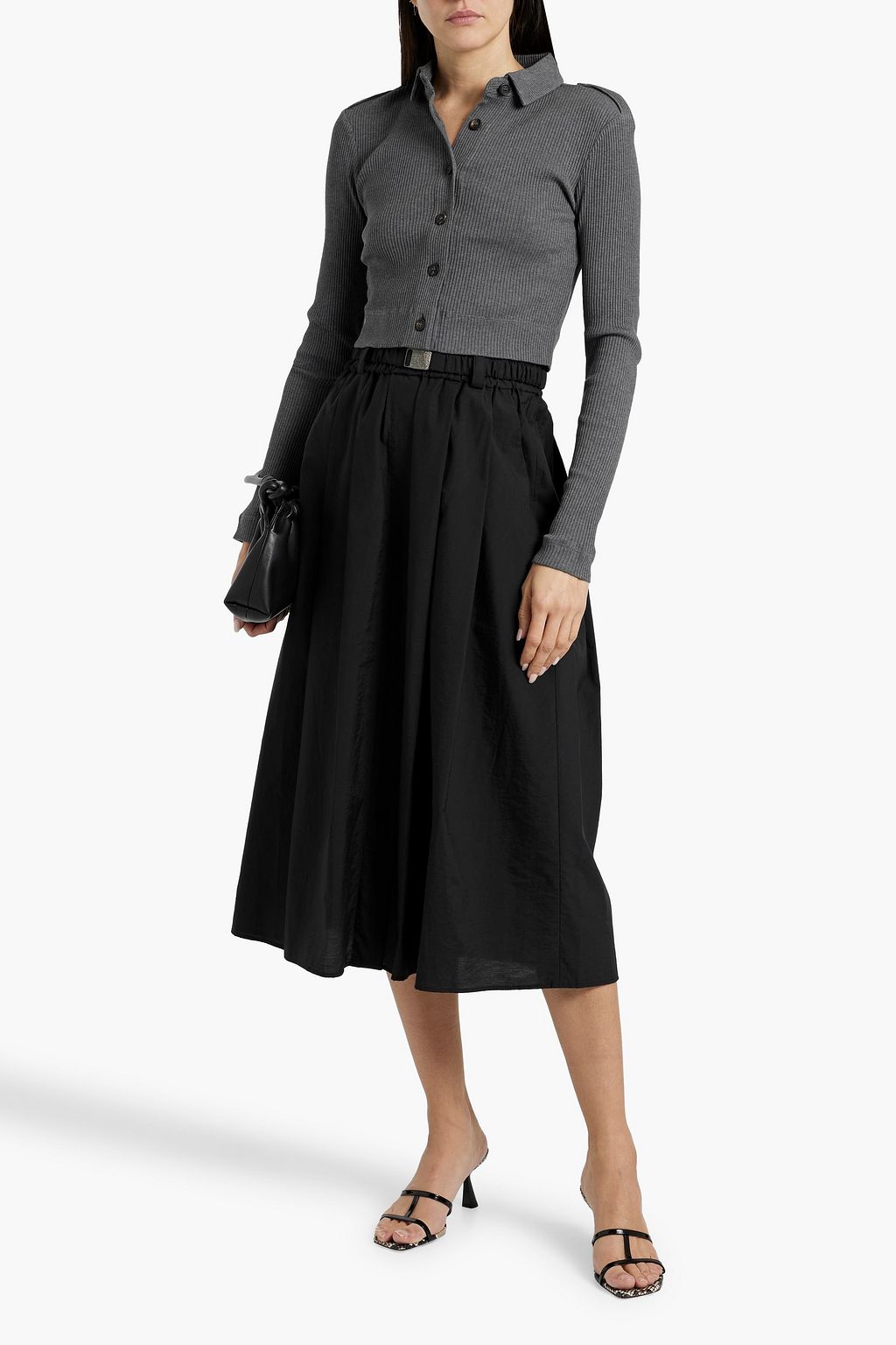 BRUNELLO CUCINELLI Cropped bead-embellished ribbed cotton shirt
