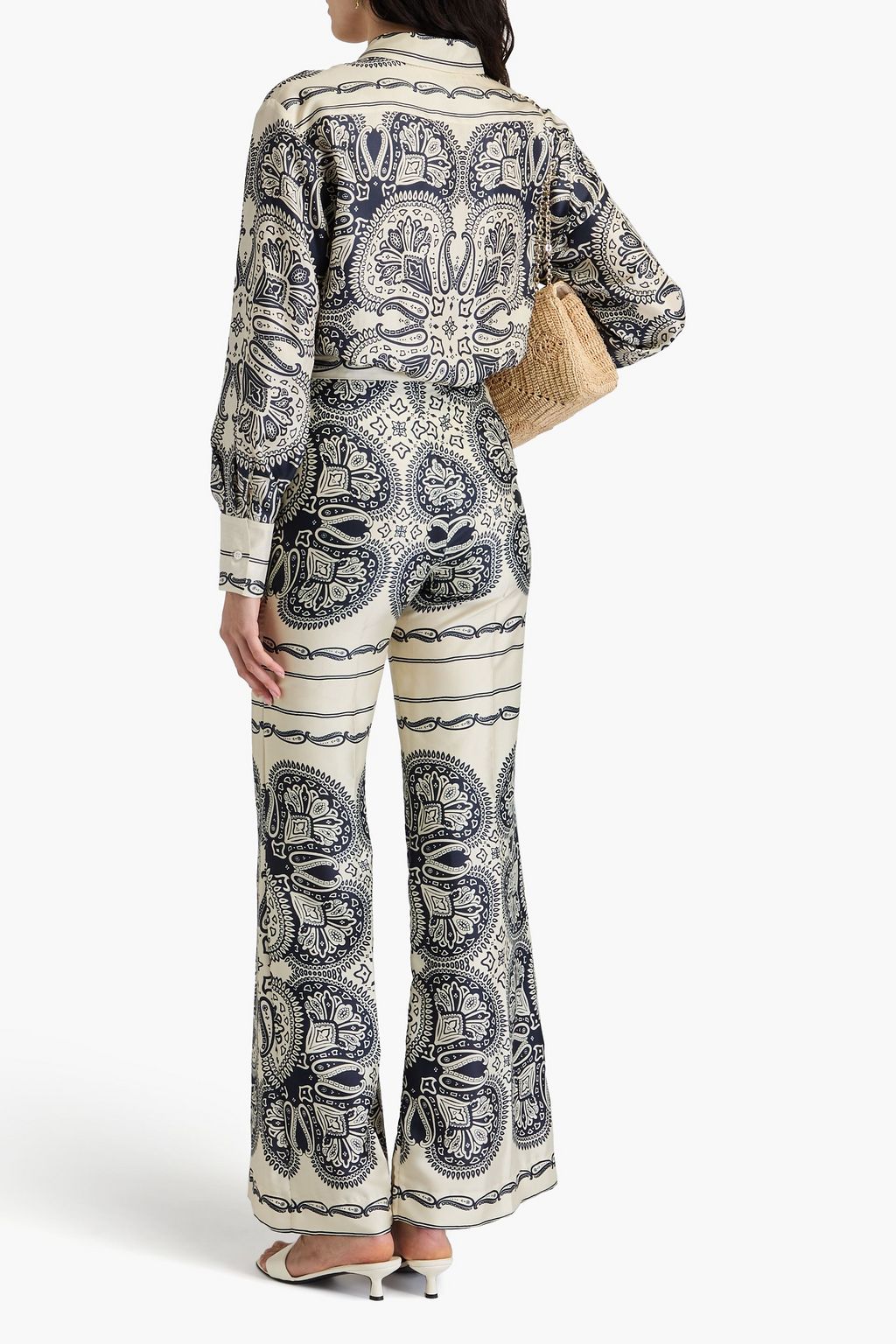 SANDRO Paisley-print satin-twill flared pants