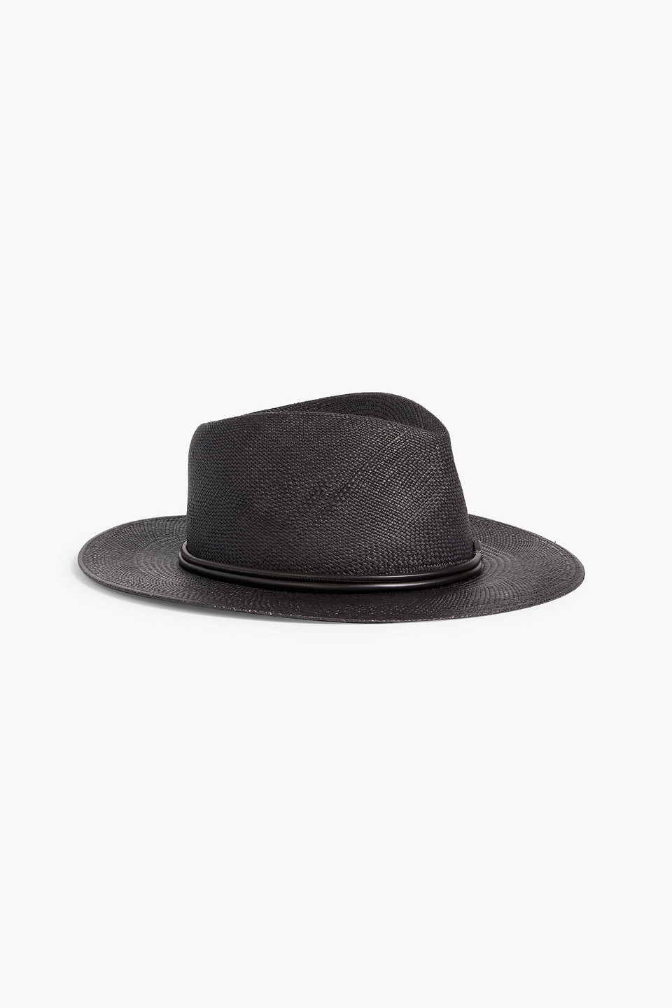 Brunello Cucinelli Leather-trimmed Bead-embellished Straw Fedora In Black