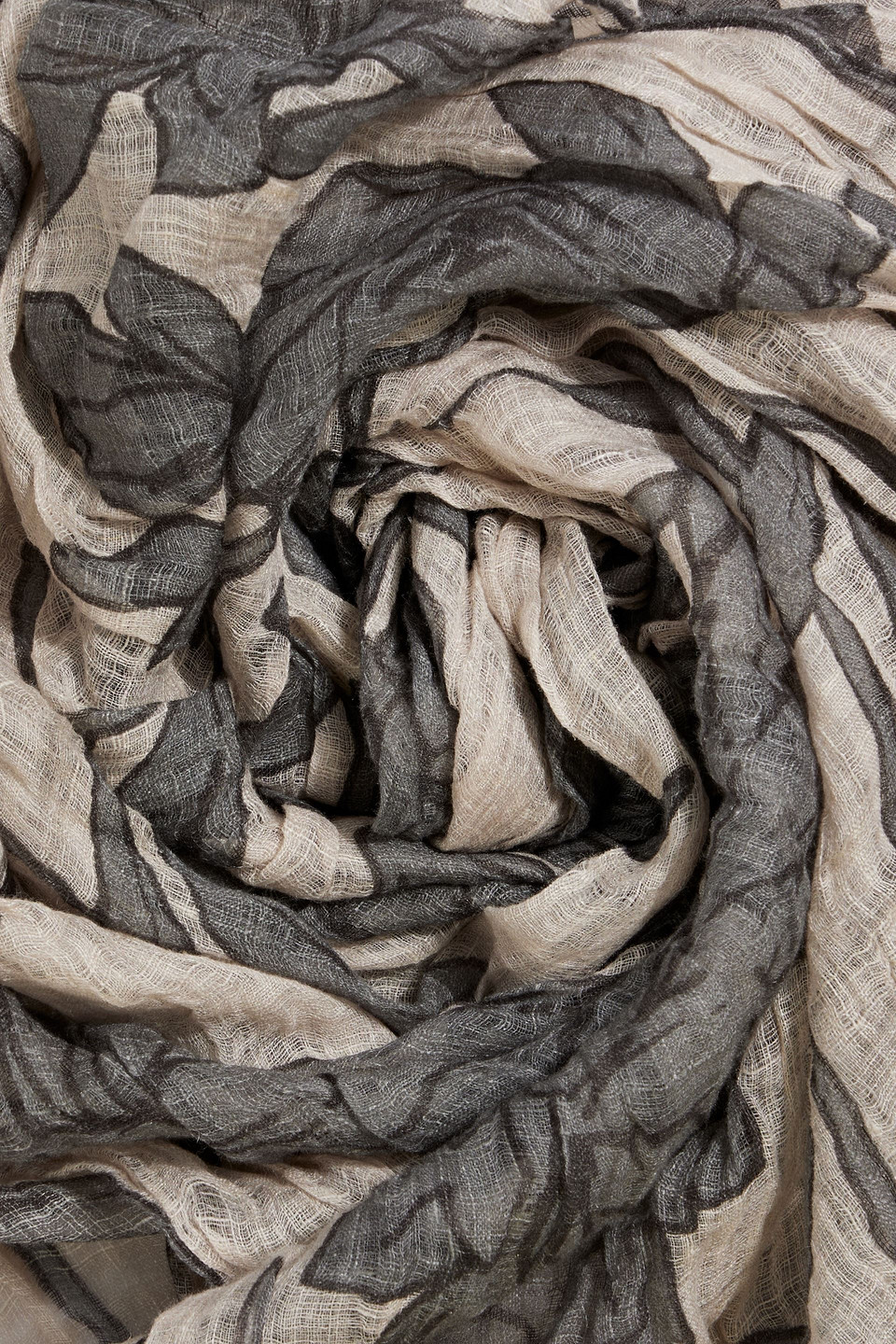 Brunello Cucinelli Frayed Printed Linen-gauze Scarf In Anthracite