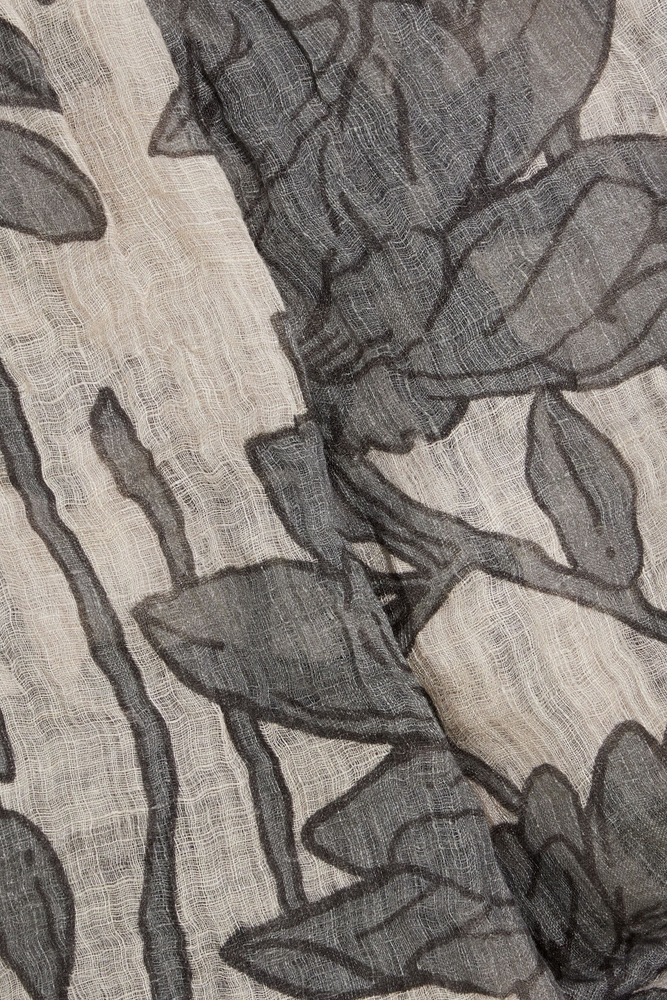 Brunello Cucinelli Frayed Printed Linen-gauze Scarf In Anthracite