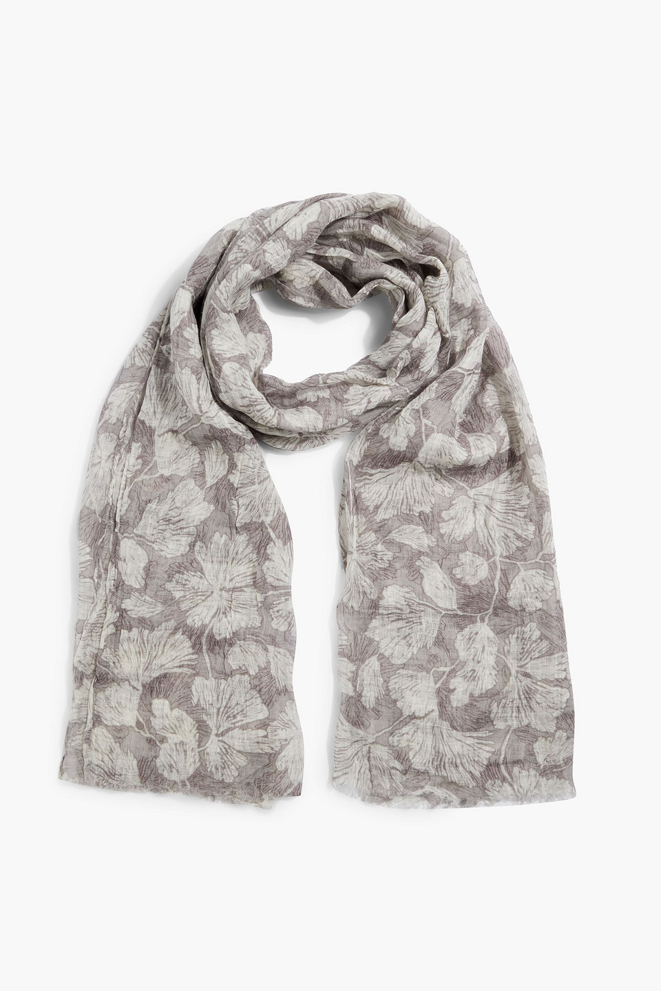 Brunello Cucinelli Frayed Printed Linen-gauze Scarf In Stone