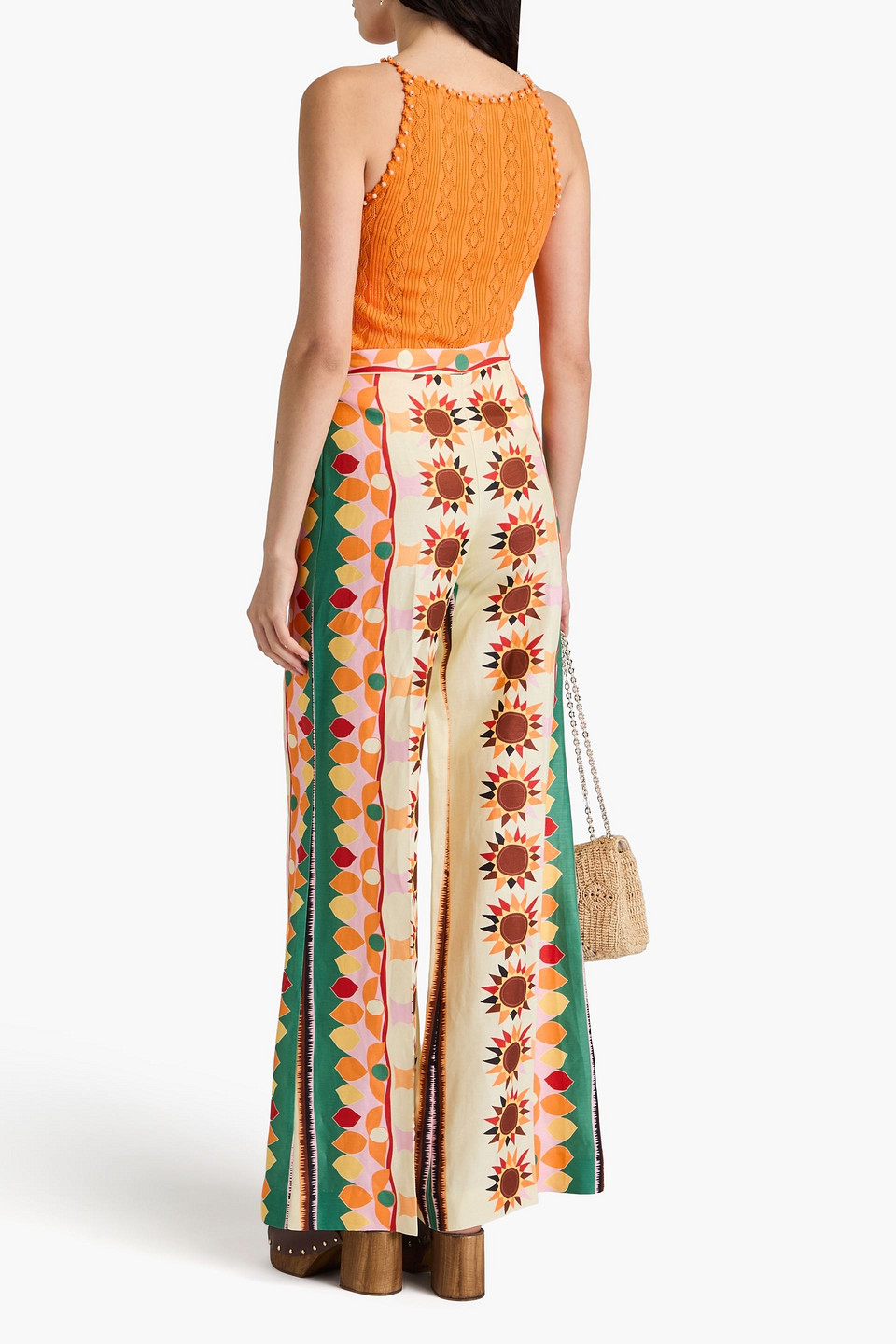 Sandro Printed Slub Woven Wide-leg Pants