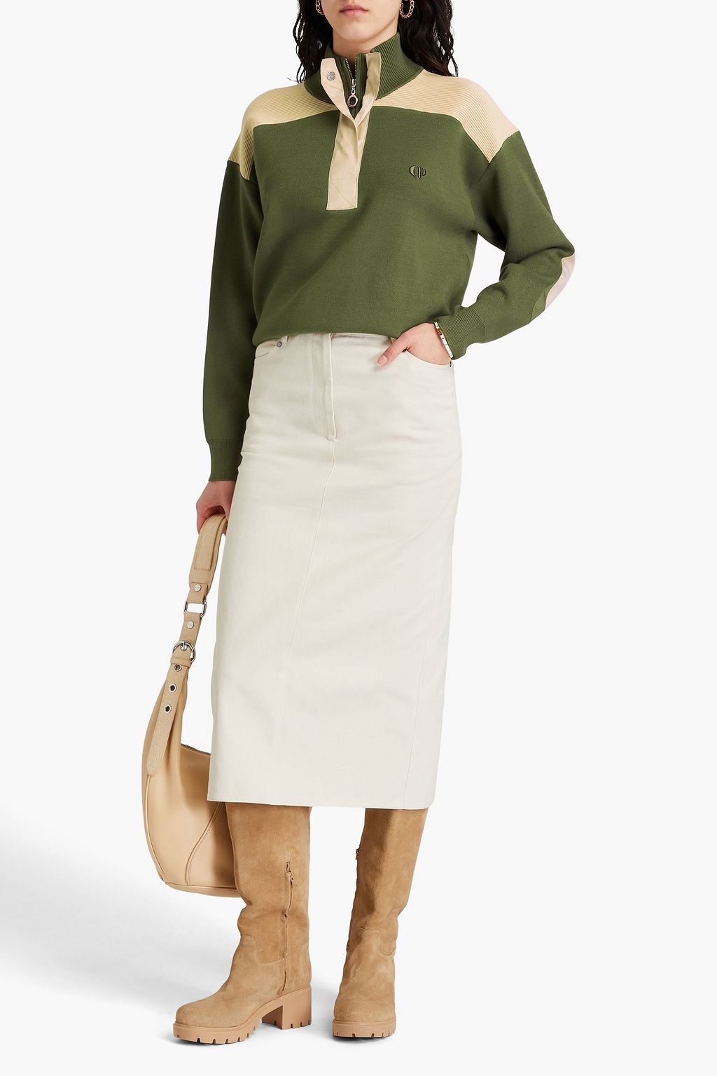 CLAUDIE PIERLOT كنزة رياضية بنصف سحاب من نسيج محبوك بلونين