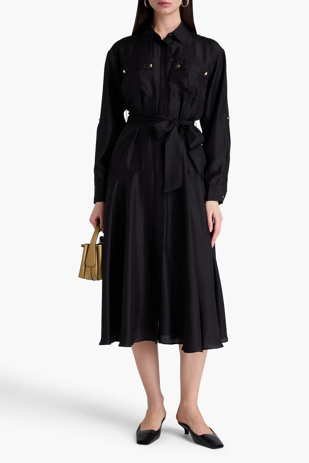 VERONICA BEARD Camille belted silk midi shirt dress