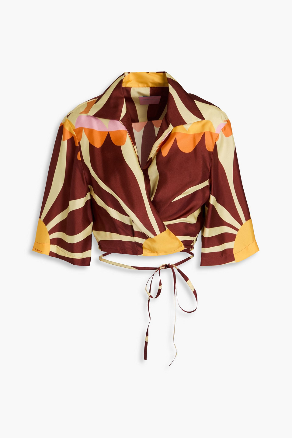 Sandro Cropped Printed Silk-till Wrap Blouse