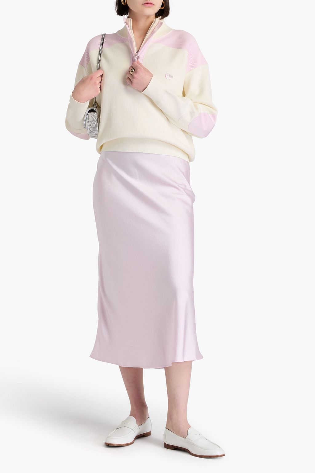 CLAUDIE PIERLOT كنزة رياضية بنصف سحاب من نسيج محبوك بلونين