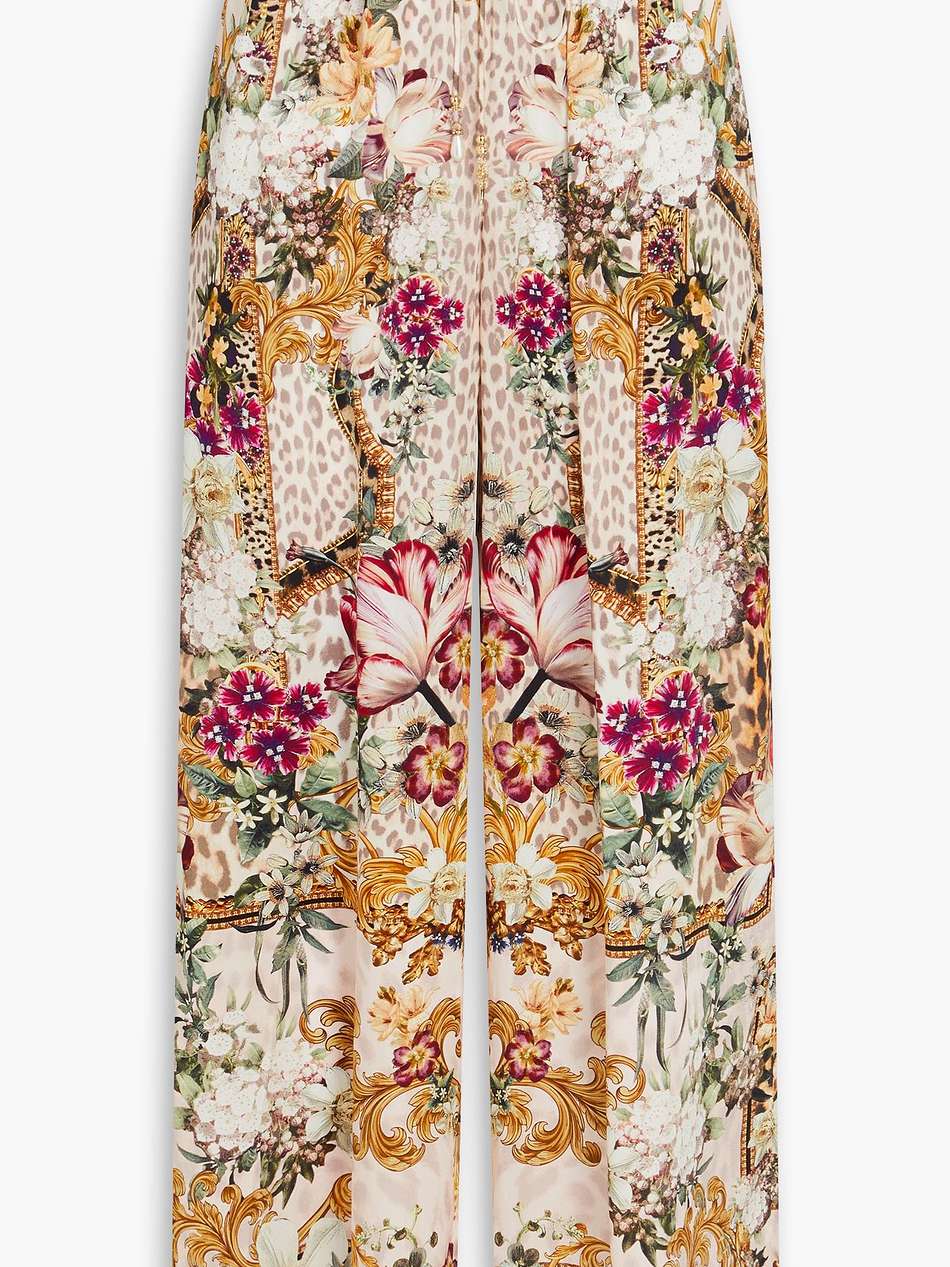 printed silk crepe de chine wide-leg pants
