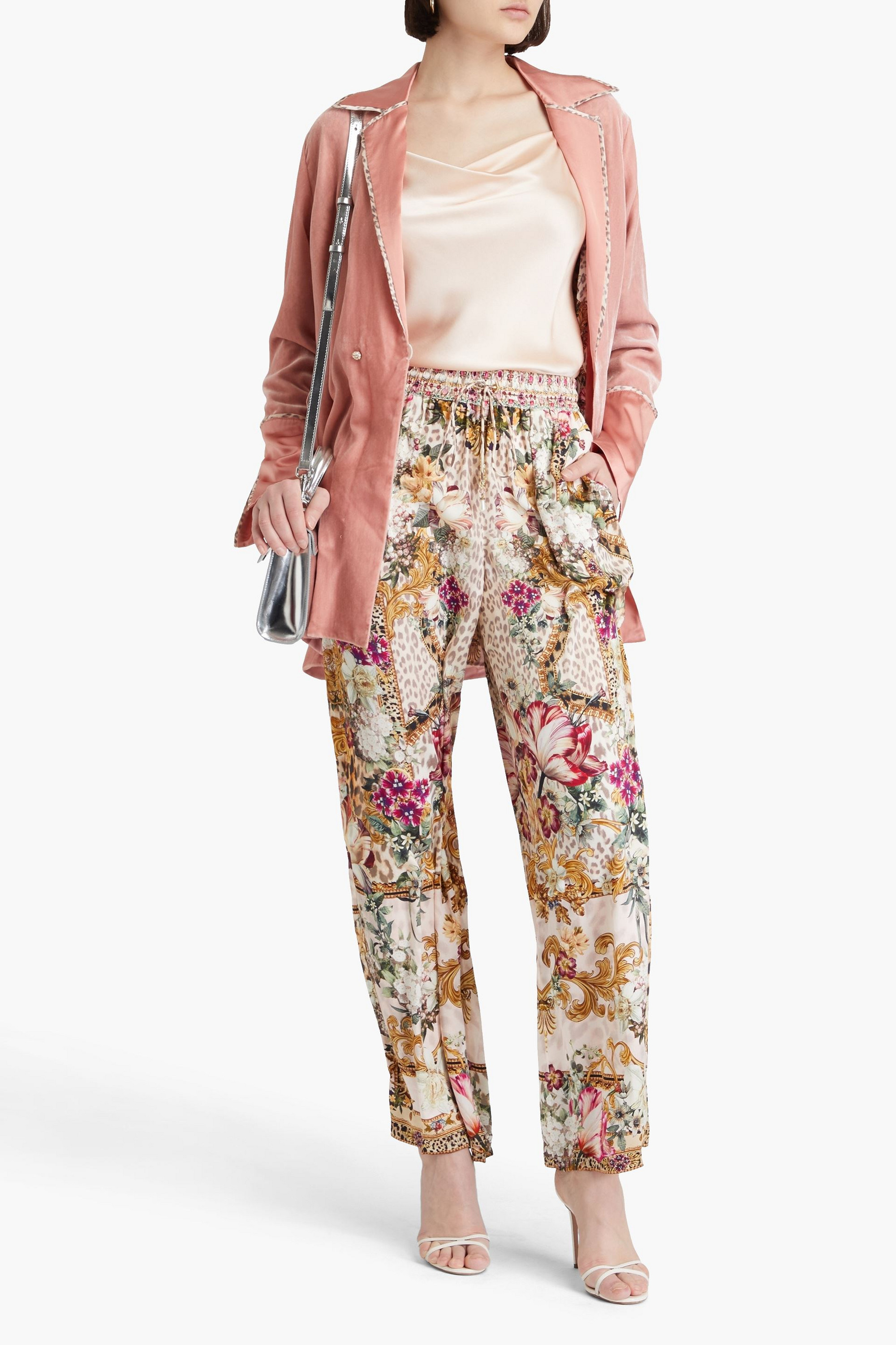 Camilla Printed silk crepe de chine wide-leg pants