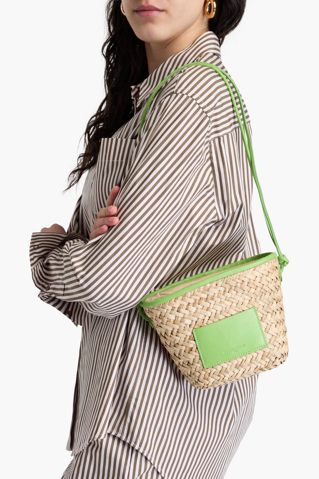 CLAUDIE PIERLOT Leather-trimmed straw bucket bag