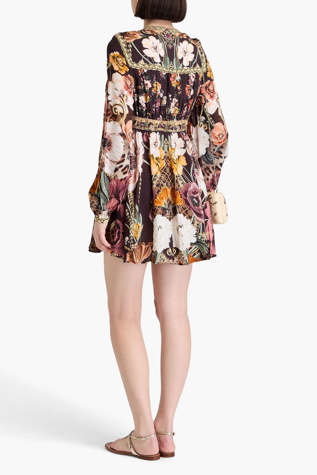 CAMILLA Embellished floral-print mousseline mini dress