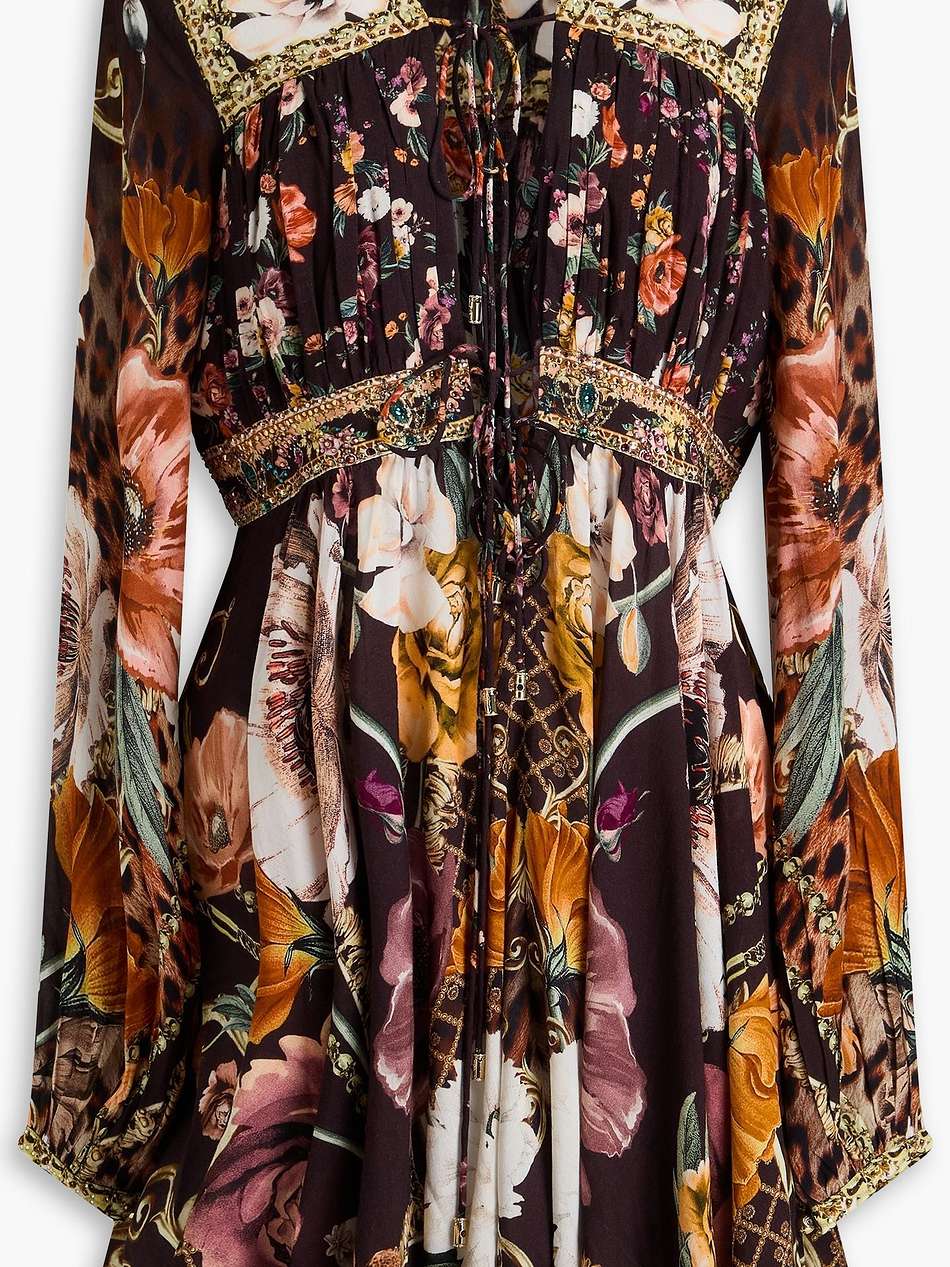 embellished floral-print mousseline mini dress
