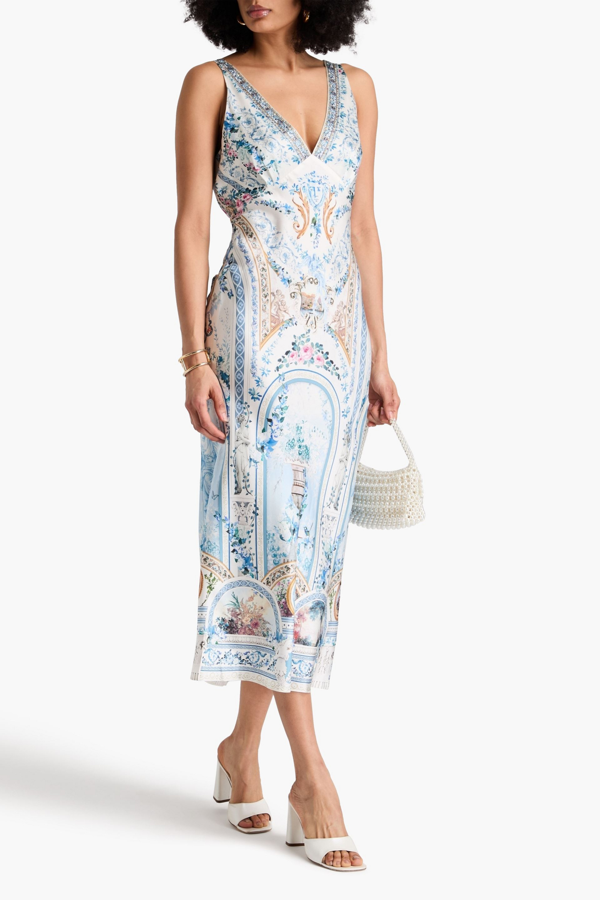 Camilla Crystal-embellished printed silk-satin midi dress