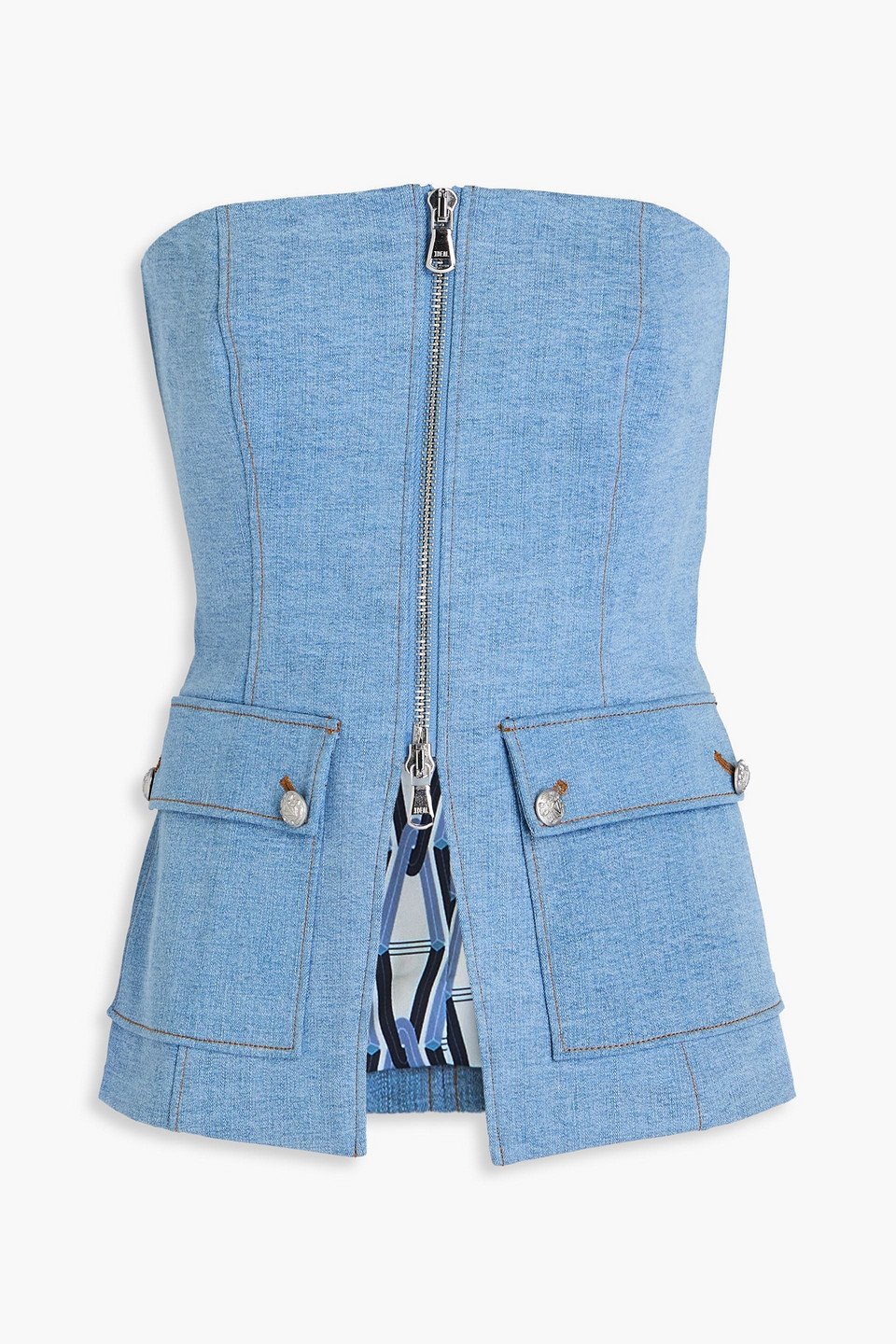 Veronica Beard Maeve Strapless Denim Bustier Top In Hellblauer Denim