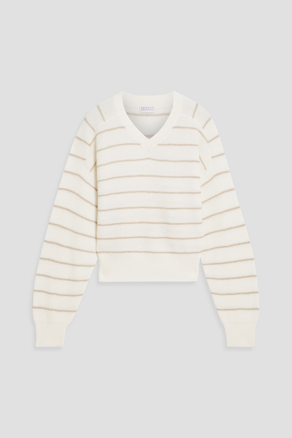 Brunello Cucinelli Striped Ribbed Cotton And Alpaca-blend Sweater In Ivory