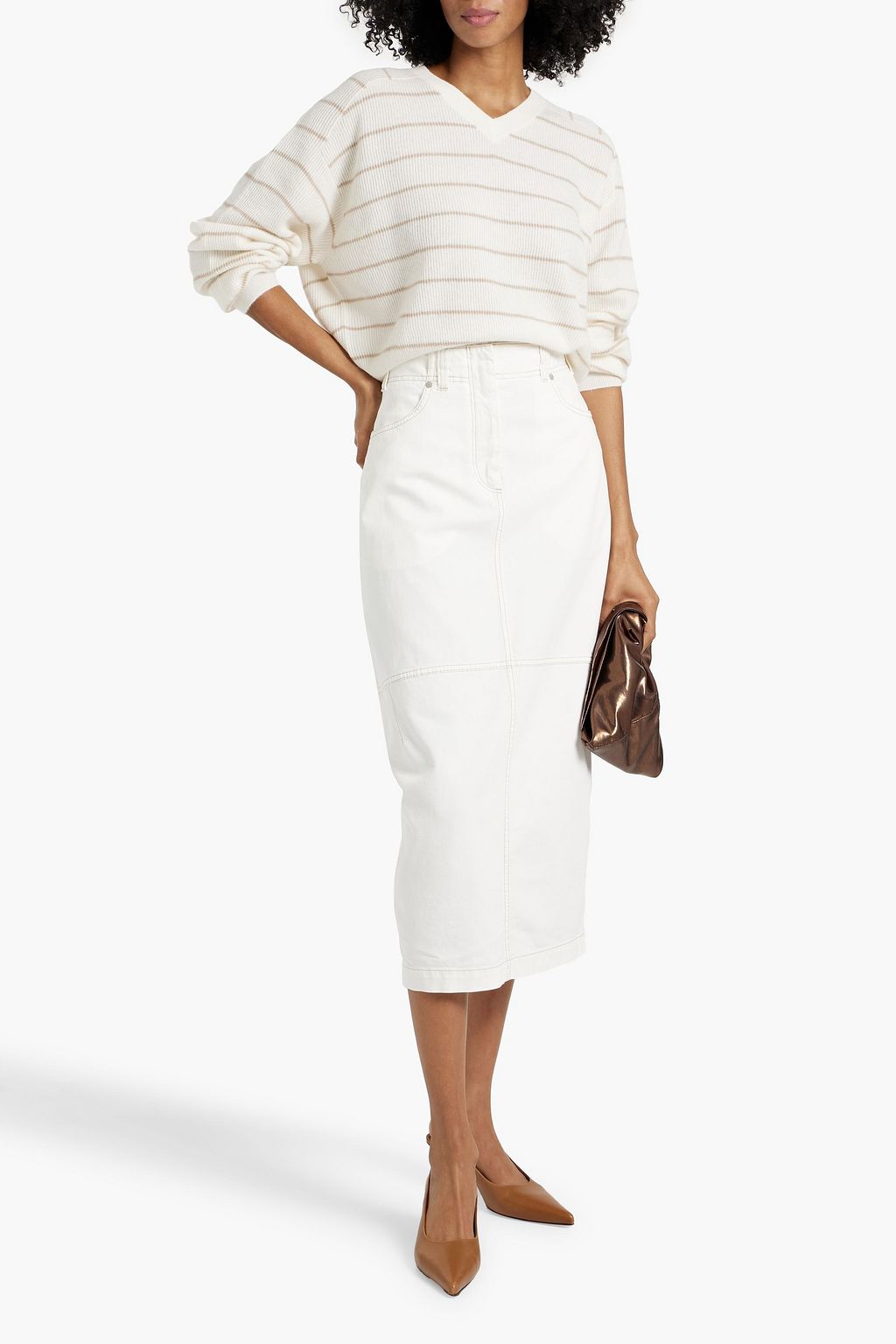 BRUNELLO CUCINELLI Striped ribbed cotton and alpaca-blend sweater