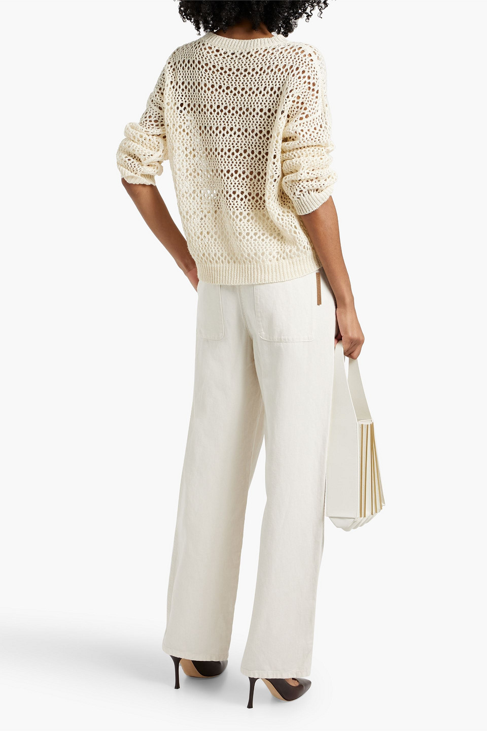 BRUNELLO CUCINELLI OPEN-KNIT LINEN AND SILK-BLEND SWEATER