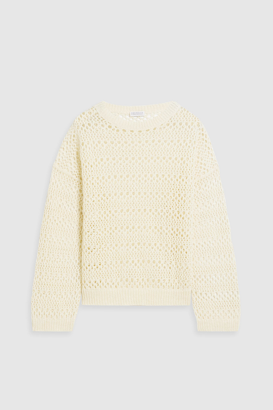 Brunello Cucinelli Open-knit Linen And Silk-blend Sweater In Cream