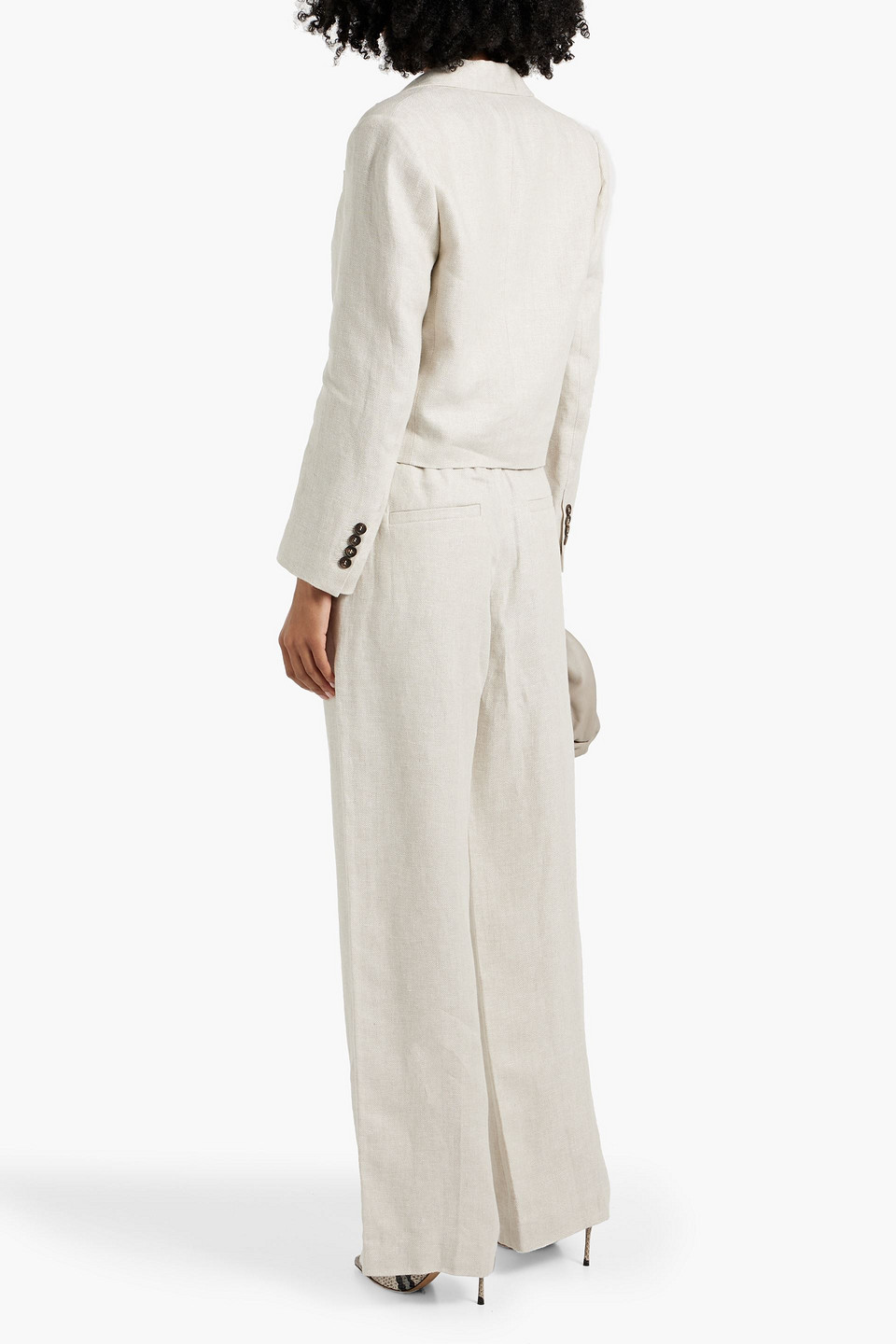 Shop Brunello Cucinelli Linen-jacquard Wide-leg Pants In Beige