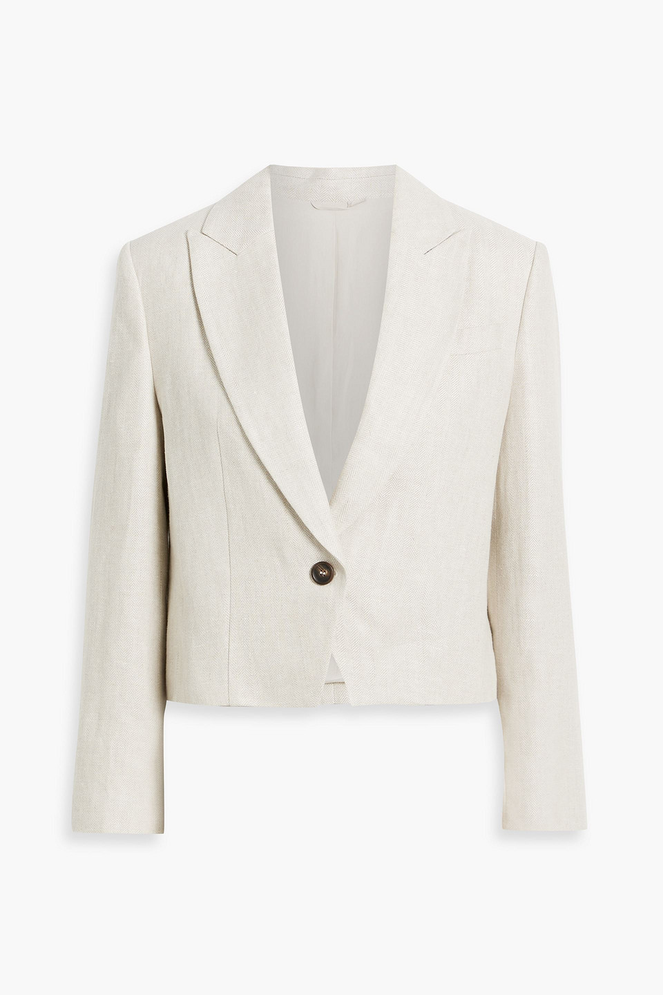 Brunello Cucinelli Cropped Linen-jacquard Blazer In Beige