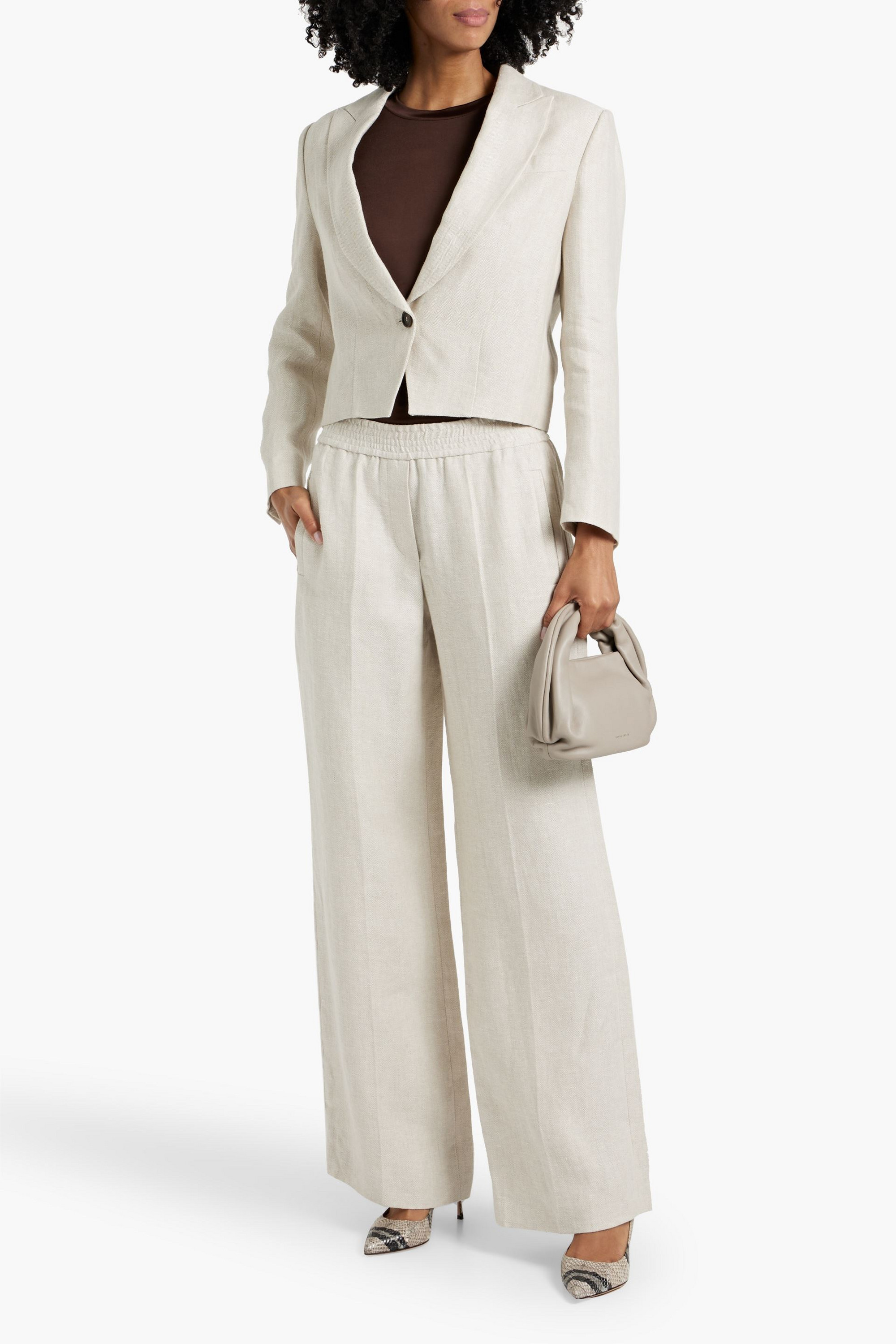 Brunello Cucinelli Cropped linen-jacquard blazer