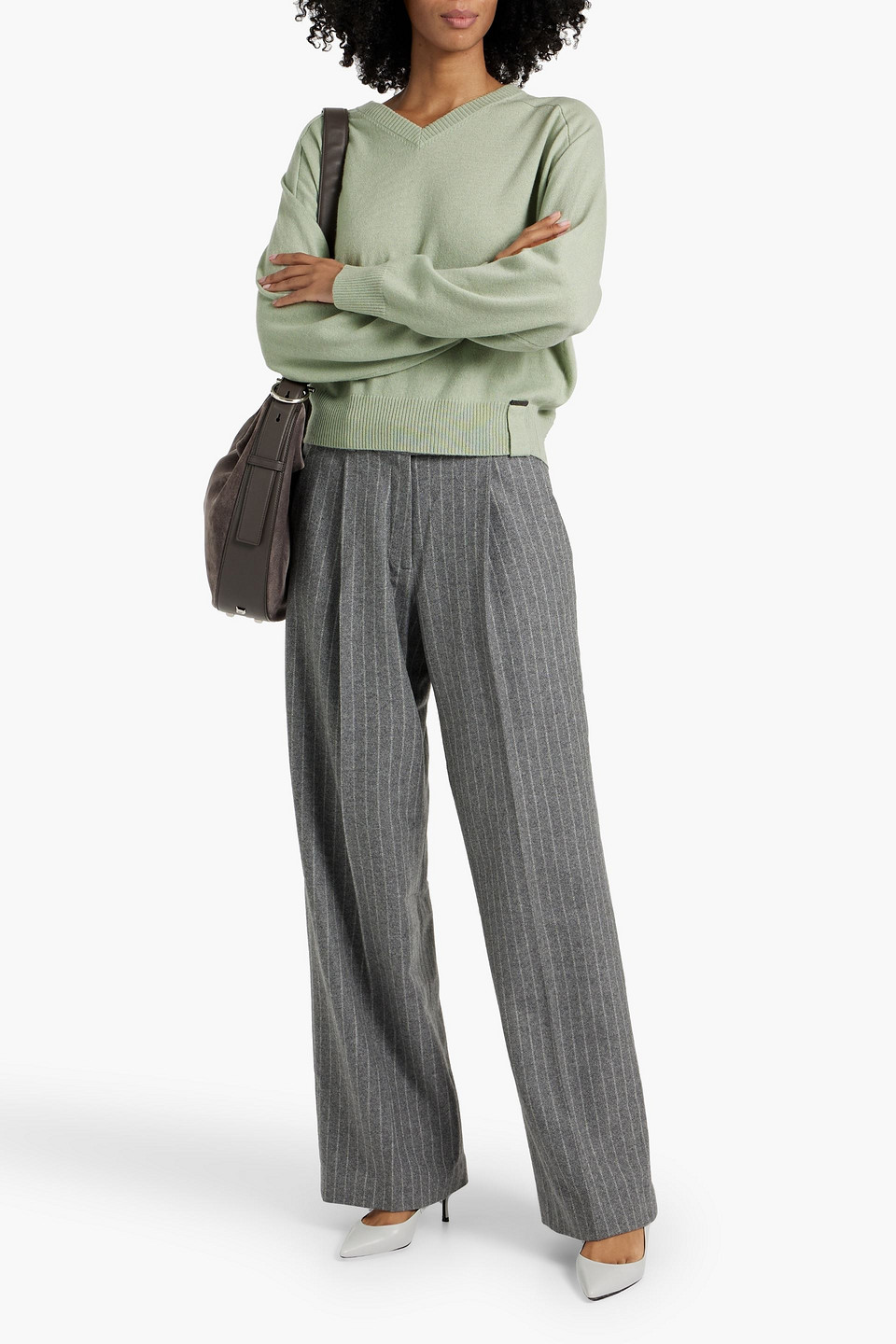 Brunello Cucinelli Bead-embellished Cashmere Sweater In Sage Green