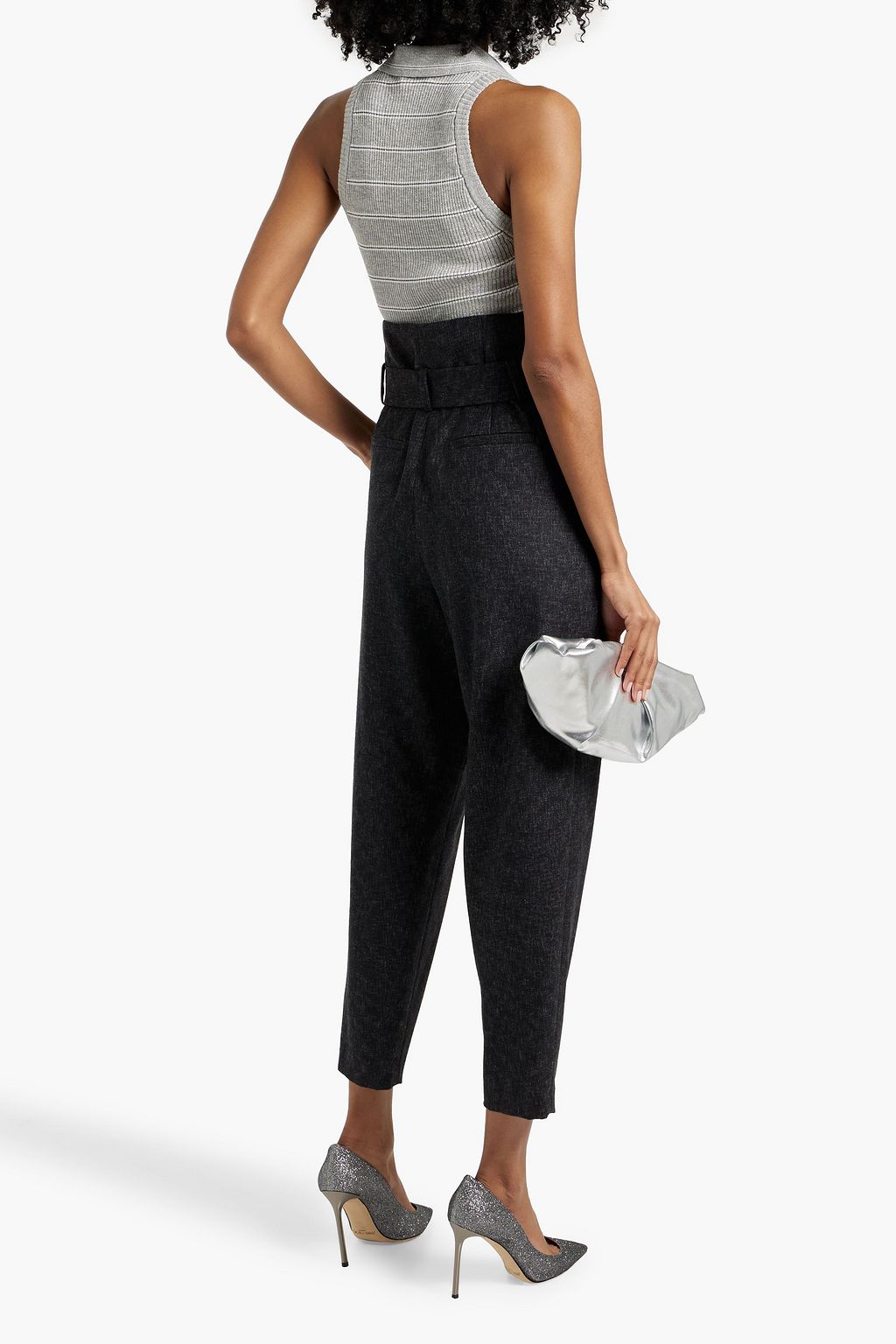 BRUNELLO CUCINELLI 메탈릭 스트라이프 리브 니트 탑