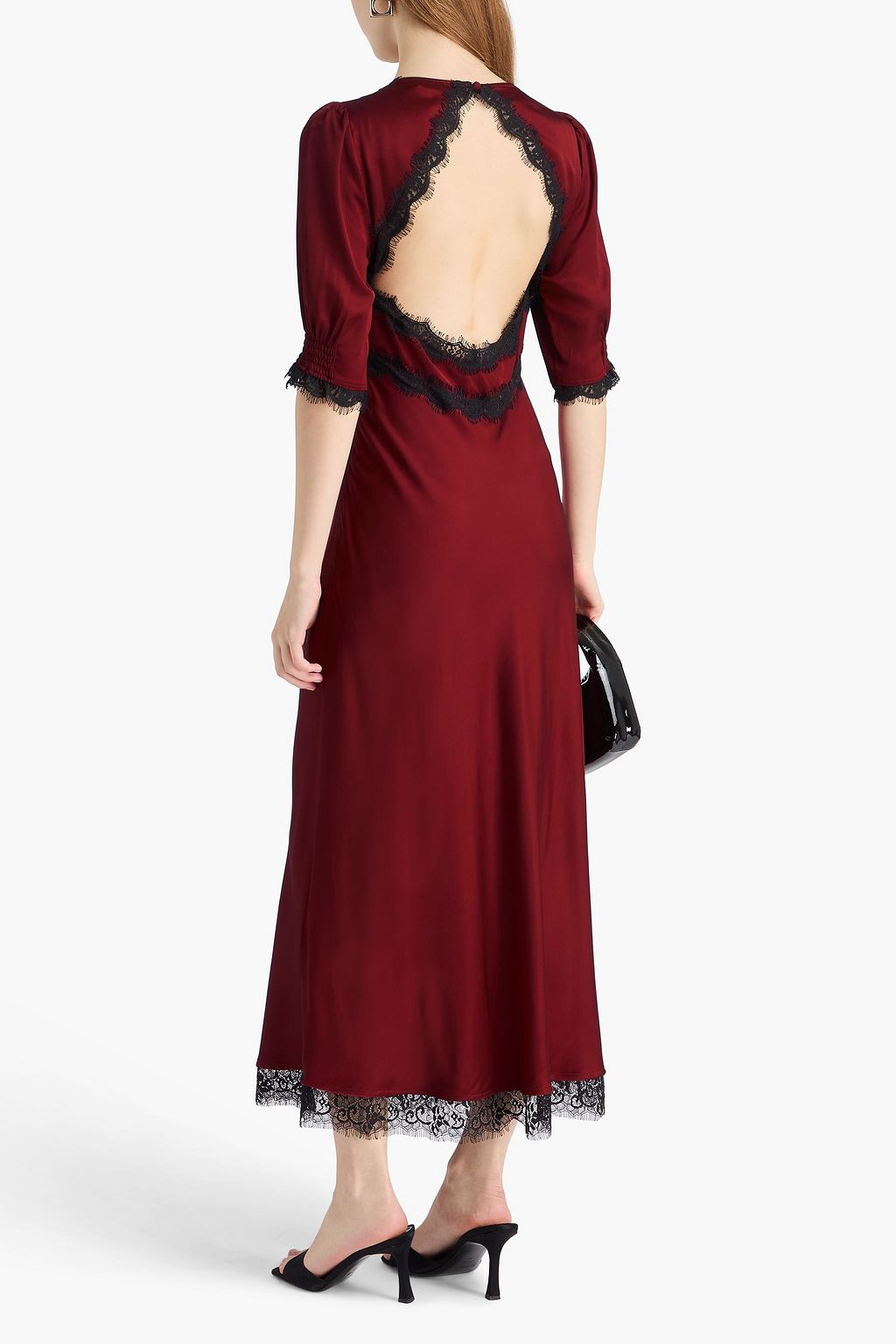 RIXO Gabrielle lace-trimmed satin maxi dress