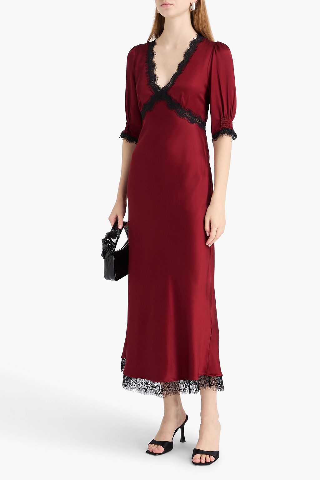 RIXO Gabrielle lace-trimmed satin maxi dress