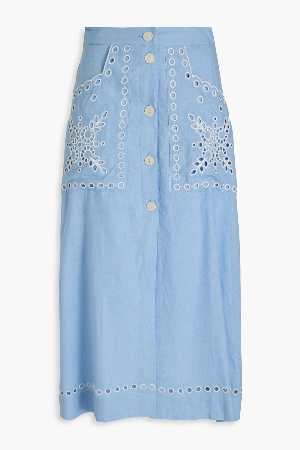 Sandro Broderie Anglaise-trimmed Linen-blend Midi Skirt