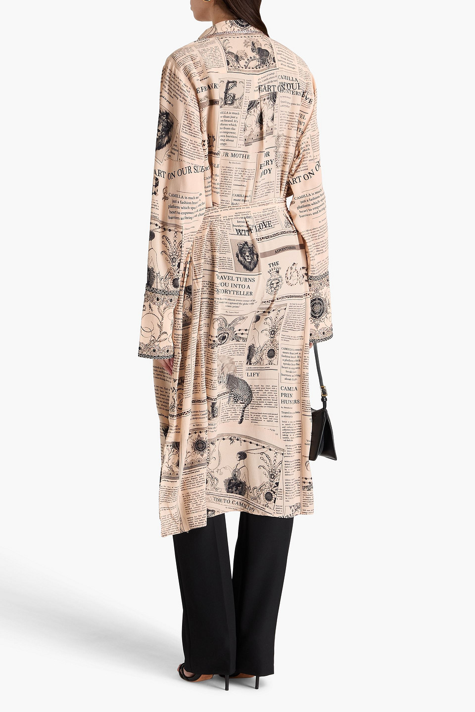 Shop Camilla Double-breasted Crystal-embellished Printed Silk Crepe De Chine Coat In Neutral