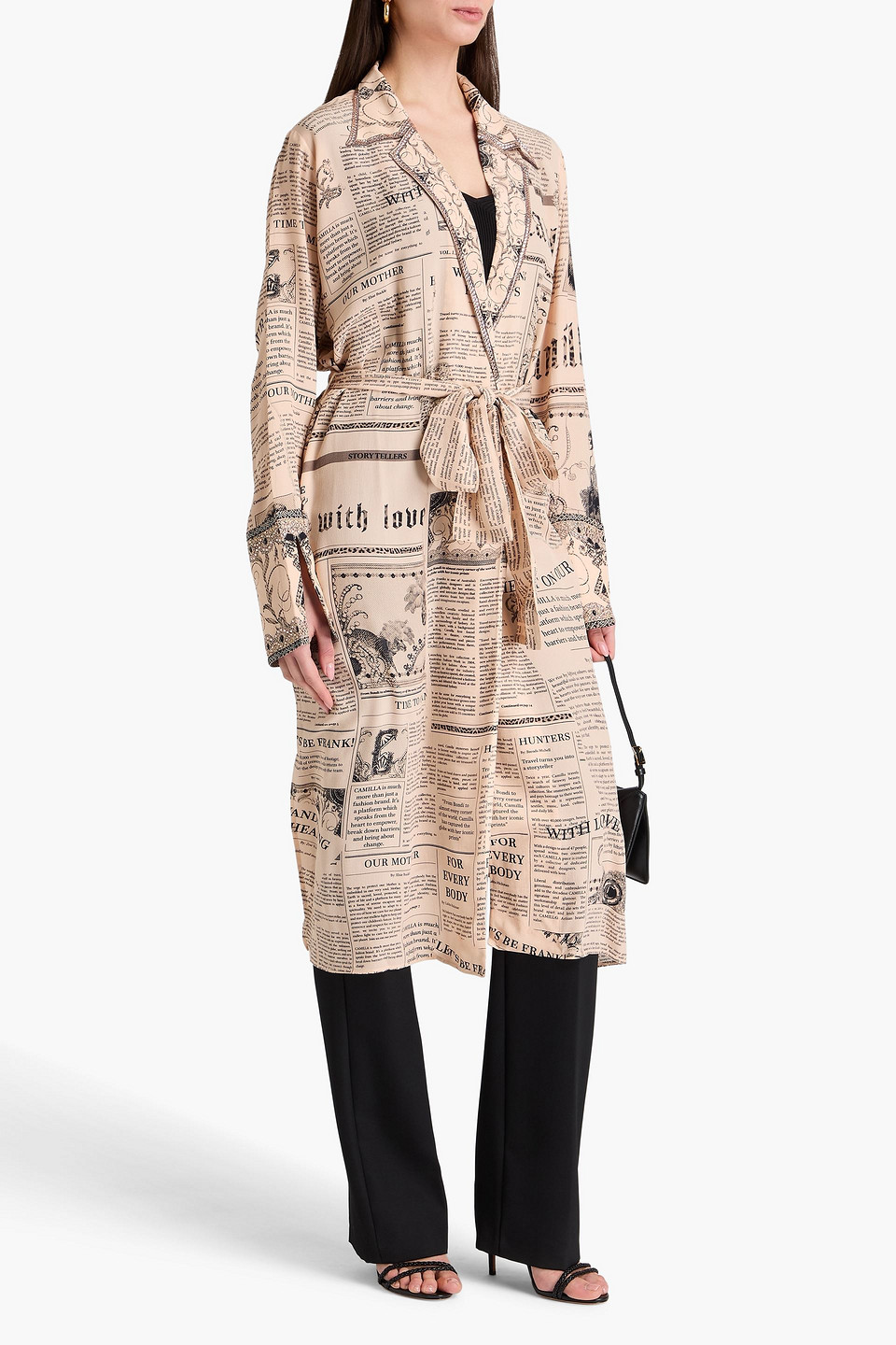 Shop Camilla Double-breasted Crystal-embellished Printed Silk Crepe De Chine Coat In Neutral