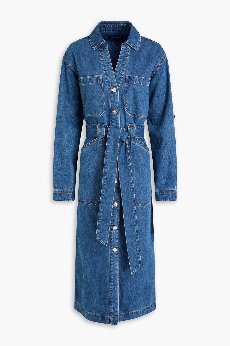 Veronica Beard Evelyn Denim Midi Shirt Dress In Mittelblauer Denim