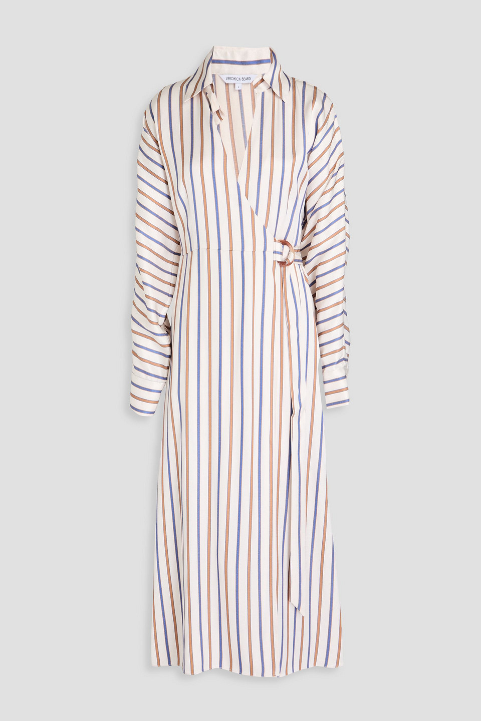 Noor striped satin-twill midi wrap dress