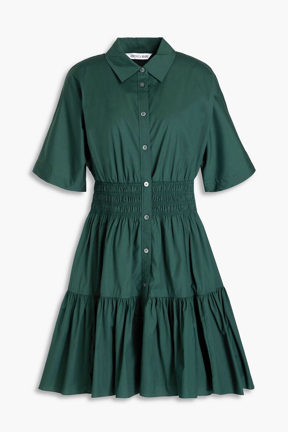 Veronica Beard Greta Tiered Cotton-blend Poplin Mini Shirt Dress In Waldgrün