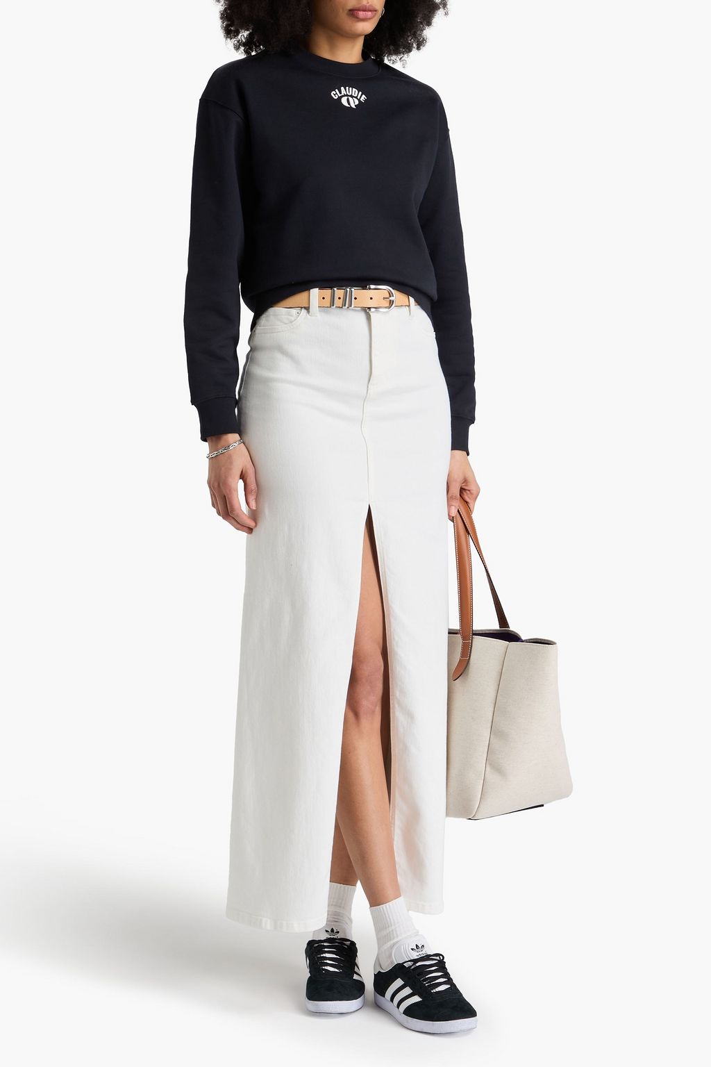 CLAUDIE PIERLOT سويت شيرت مصنوع من قطن تيري الفرنسي المطاطي بتصميم مطرّز