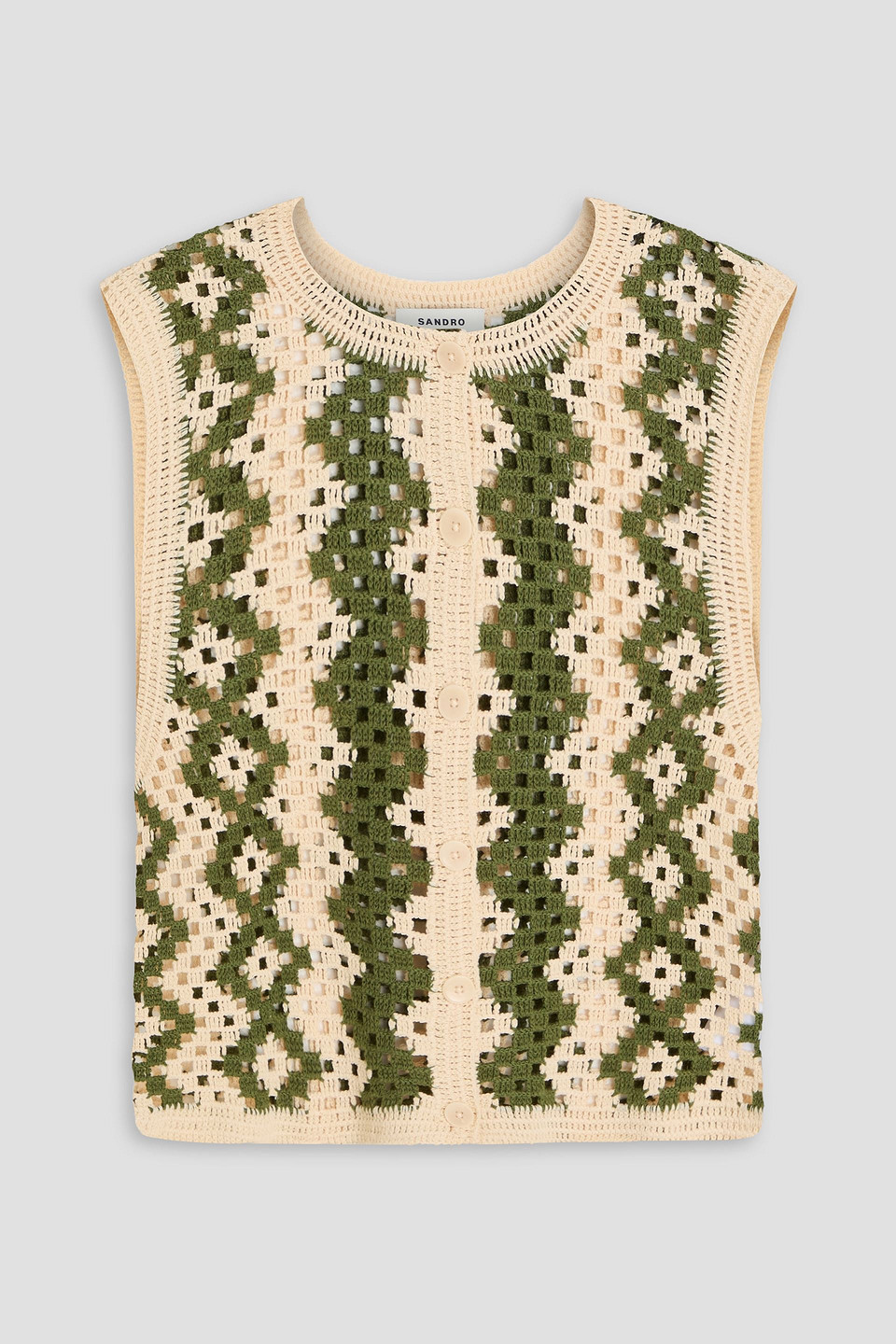 Sandro Cropped Crochet-knit Cotton-blend Top