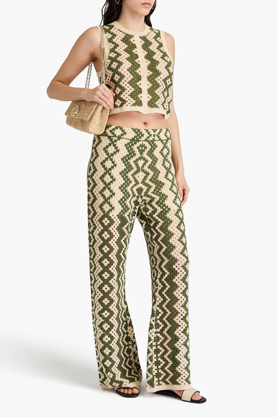 SANDRO CROPPED CROCHETED COTTON-BLEND TOP