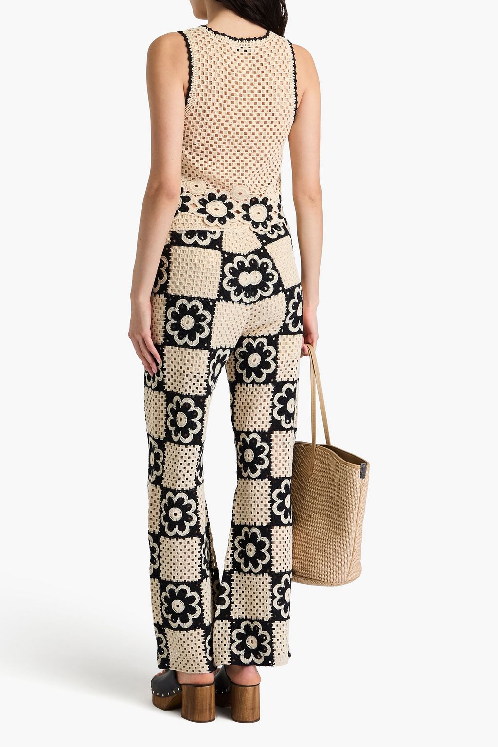 SANDRO Crochet-knit cotton-blend flared pants